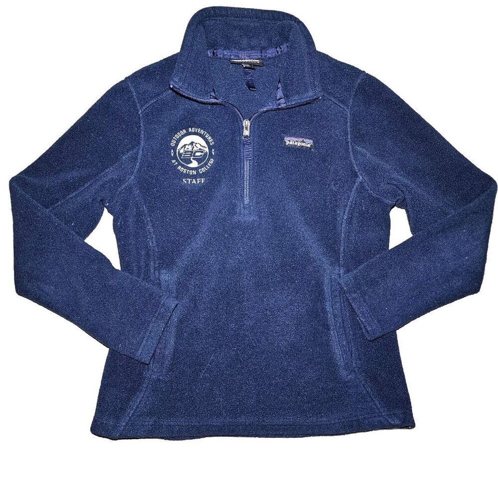Patagonia Synchilla Womens Worn Wear Sweater Jacket SM Fleece 1/4 Zip Navy Blue